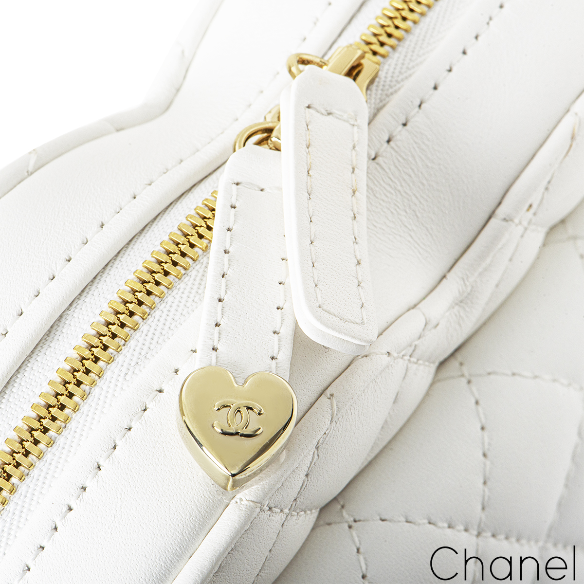 Chanel CC In Love Large Heart Bag White Lambskin Light Gold Hardware